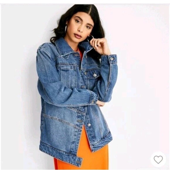 Future Collective Kahlana Barfield Brown Women's Asymmetrical Jean Jacket MED - Picture 6 of 12